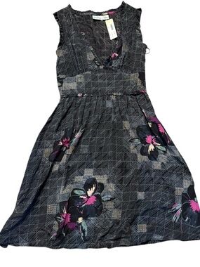 Resound black floral silk dress 0 new nwt